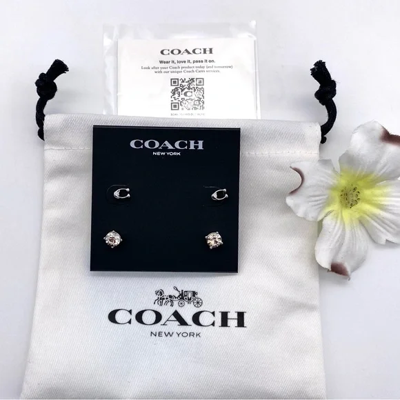 NWT Coach Signature C & Stone Stud Earrings Set - Picture 6 of 15